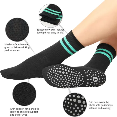 Vista 2 de Toes Home Calcetines de pilates para mujer con agarres antideslizantes, calcetines de yoga para barre hospital, calcetines pegajosos, 4 pares