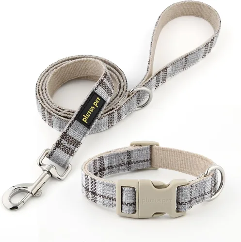 Vista 13 de Collar y correa para perro de algodón y cáñamo Plutus Pet, collar ajustable para perros pequeños, medianos y grandes, resistente y suave en la piel