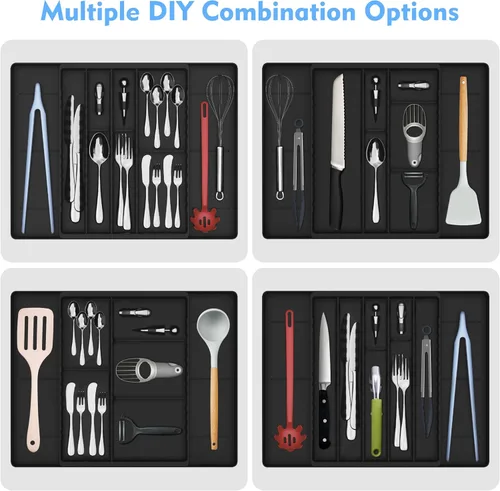 Vista 4 de Fu Store Organizador de cajones de cubiertos, bandeja expandible para utensilios de cocina, soportes para cubiertos mejorados, almacenamiento
