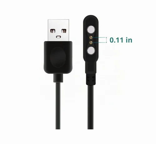Vista 2 de Cable cargador de reloj inteligente, universal de 2 pines 0.112 in, cable de carga USB de succión magnética para reloj inteligente, cable de carga