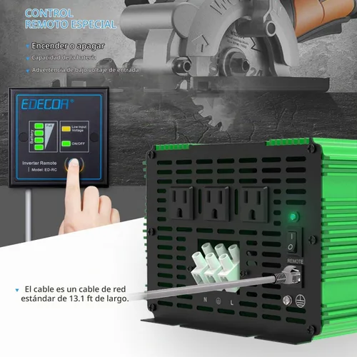 Vista 2 de EDECOA Inversor de corriente de onda sinusoidal pura de 3000 W 3000 vatios CC 12 V a 110 V 120 V AC inversor solar con 3 salidas y bloque