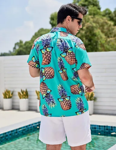 Vista 3 de TUONROAD Mens Button Down Shirts 3D Printed Casual Halloween Skull Short Sleeve Tops
