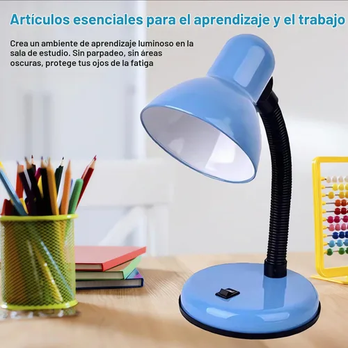 Vista 5 de Lámpara de escritorio con bombilla LED, cuello de cisne flexible (azul) con lámpara de mesa, lámpara de escritorio de metal de 6000 K con cuello