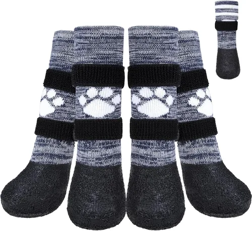 Vista 15 de KOOLTAIL Calcetines antideslizantes para perros para evitar lamer las patas para pavimentos calientes/terrosos, botas largas impermeables
