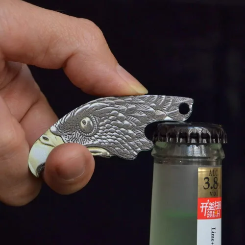 Vista 3 de Creative Eagle Head - Abridor de botellas de cerveza de acero inoxidable, regalos de cerveza para hombres, marido, papá, novio, se puede utilizar