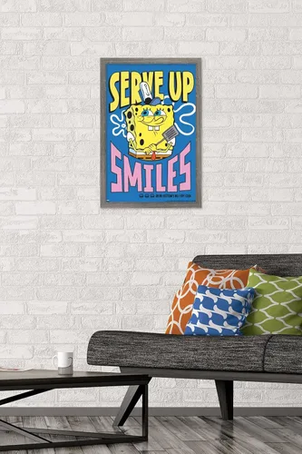 Vista 2 de Trends International Nickelodeon Bob Esponja - Póster de pared Serve Up Smiles, 22.4 pulgadas de largo x 14.7 W, versión enmarcada de madera