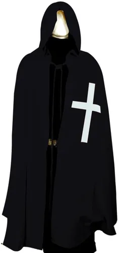 Vista 3 de SUNLEXA Disfraz medieval de caballero templario para Halloween, capa con capucha, renacentista, cosplay, disfraz medieval (S-6XL)