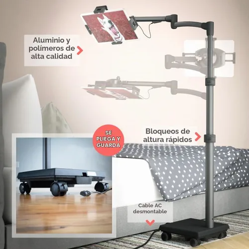 Vista 2 de Levo Soporte de tableta rodante comercial G2, carro médico de carga USB-C