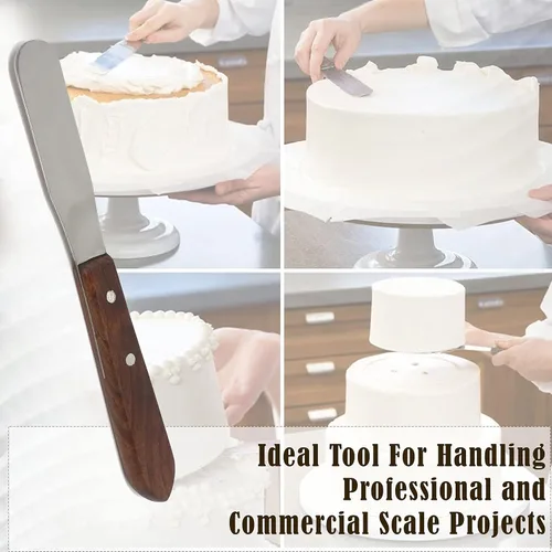 Vista 5 de A2Z SCILAB Cuchillo de mantequilla con mango de madera, espátula de glaseado para pasteles, herramienta de decoración de pastelería, acero