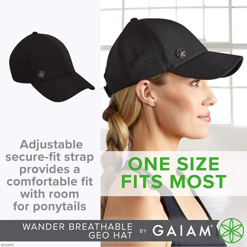 Vista 5 de Gaiam - Gorro de bola transpirable para mujer diseño de pico preformado tamaño ajustable para correr