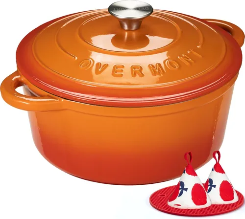 Vista 17 de Overmont - Horno holandés de hierro fundido esmaltado, de 4.5 QT, con tapa, libro de cocina (idioma español no garantizado) y agarraderas de verde