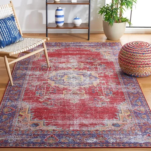 Vista 9 de SAFAVIEH Tucson Collection - Alfombra lavable de 2 pies 6 x 8 pies, color rojo y azul marino, antideslizante, ideal para zonas de alto tráfico