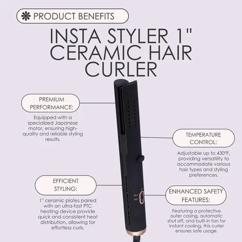 Vista 4 de Aria Beauty Insta Styler - Rizador de pelo de cerámica – Varita rizadora de doble voltaje – Rizador para rizos sin esfuerzo – Perfecto para viajes