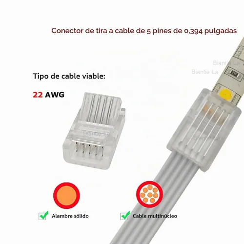 Vista 4 de 5 Pin 0.394 in RGBW LED tira a cable conector Solderless Clips