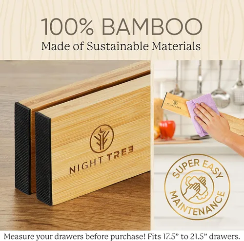 Vista 7 de Night Tree Separadores de cajones de bambú expandibles, organizadores de madera con resorte para ropa, utensilios de cocina, baño y cajones