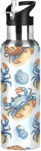 Vista 8 de Stainless Steel Vacuum Insulated Water Bottle 20 Oz, Leakproof Water Bottles for Gym Outdoor Travel School, Cute Blue Crabs Cartoon