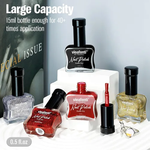 Vista 7 de Esmalte de uñas negro de 0.5 fl oz, esmalte de uñas de secado rápido, esmalte regular de larga duración, secado al aire, base de aceite, esmalte
