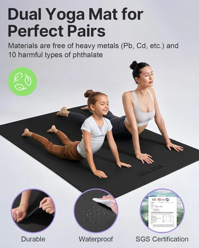 Vista 5 de YOTTOY Tapete de yoga grande (75 x 52 x 1/2 pulgadas), tapete de ejercicio TPE extra ancho, tapete de entrenamiento antideslizante para pilates
