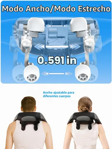 Vista 3 de Masajeador de cuello ajustable de ancho Shiatsu inalámbrico para aliviar el Gris negro