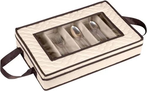 Vista 2 de Caja de almacenamiento para cubiertos - Resistente contenedor de almacenamiento para cubiertos de 5 compartimentos con tapa extraíble y asas fáciles