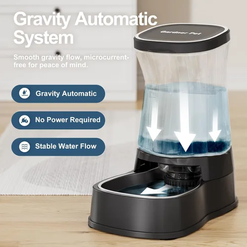 Vista 2 de Dispensador automático de agua por gravedad para perros, tazón dispensador de agua de acero inoxidable de 1 galón para perros y gatos, dispensador