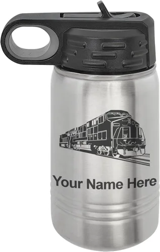 Vista 43 de LaserGram Botella de agua personalizada, tren de carga, acero inoxidable de doble pared aislada al vacío con popote superior, regalo grabado