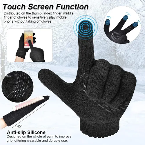 Vista 5 de Winter Hat Scarf Glove Set - Fleece Warm Knit Neck Warmer Beanie Cap Mittens