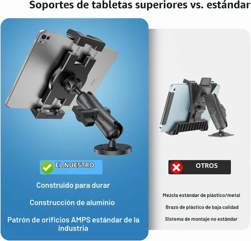 Vista 6 de Soporte de tableta industrial para camión y vehículo, base de taladro resistente, soporte para iPad para automóvil, brazo de aluminio ajustable