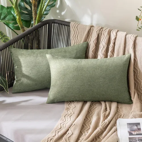 Vista 77 de MIULEE - Paquete de 2 fundas de almohada decorativas para exteriores, impermeables, sólidas, de imitación de lino, para jardín, casa de campo, Azul