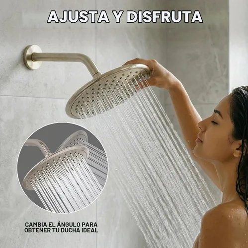 Vista 3 de Cabezal de regadera tipo cascada de 9 pulgadas, caudal fuerte, mejor con brazo de extensión, 1.8 GPM - Níquel cepillado y certificado en California