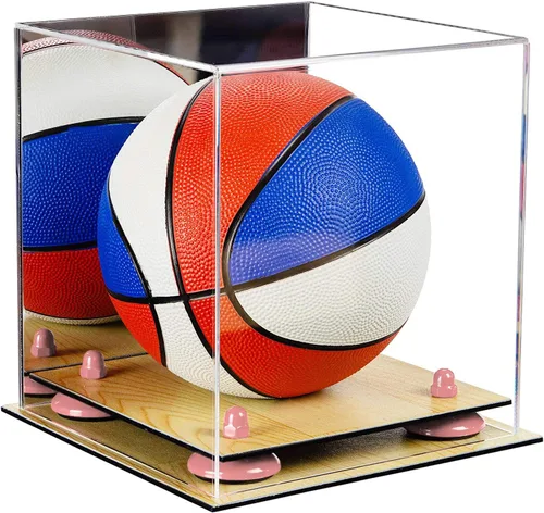 Vista 48 de Better Display Cases Mini acrílico - Miniatura (no tamaño completo) Baloncesto vitrina con elevadores negros y espejo (A015-BR)