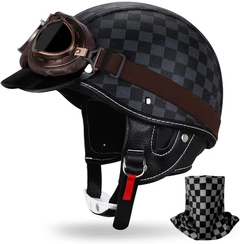 Vista 9 de Casco de motocicleta estilo alemán estilo retro medio casco de cuero medio abierto - aprobado por DOT para hombres y mujeres vintage motocicleta