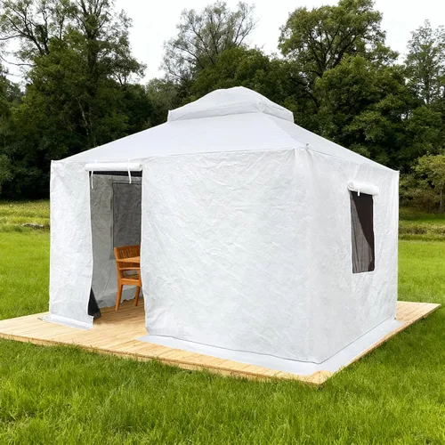 Vista 25 de Domi 2,44 m x 2,44 m Funda Universal de Invierno para Cenadores con Techo Rígido, Cubierta Exterior Impermeable con Paredes Laterales y Ventanas