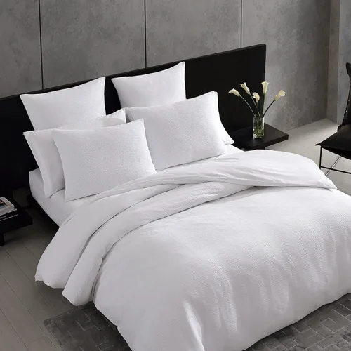 Vista 3 de Vera Wang - Juego de funda de edredón tamaño Queen, ropa de cama de algodón suave con fundas de almohada a juego, cierre de botón y lazos interiores