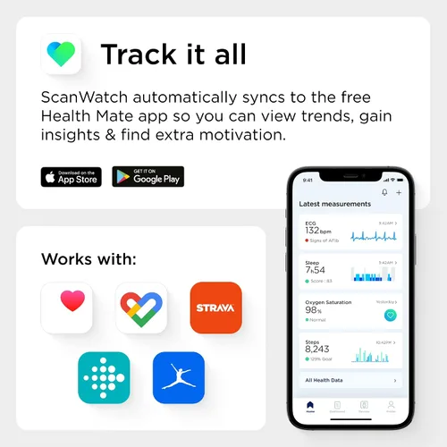 Vista 2 de Withings ScanWatch Horizon - Reloj inteligente híbrido y rastreador de actividad con GPS conectado, monitor de frecuencia cardíaca, monitor