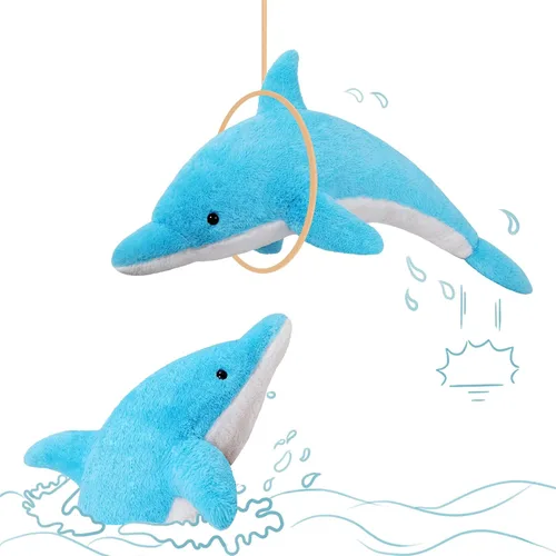 Vista 6 de MorisMos Animales de peluche gigantes de delfín de 55 pulgadas, juguete de peluche grande de delfín azul suave, regalos marinos de océano para niños