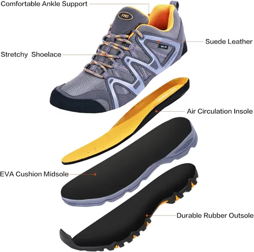 Vista 2 de TFO Zapatos de senderismo para hombre, plantilla impermeable de circulación de aire, soporte al tobillo, antideslizante, ligero para exteriores