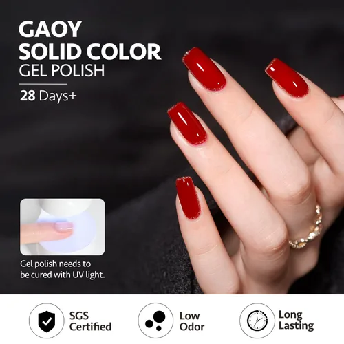 Vista 5 de GAOY - Juego de 6 esmaltes de uñas en gel de color rojo borgoña, incluido el kit de esmaltes en gel de color rojo vino cereza oscuro con luz