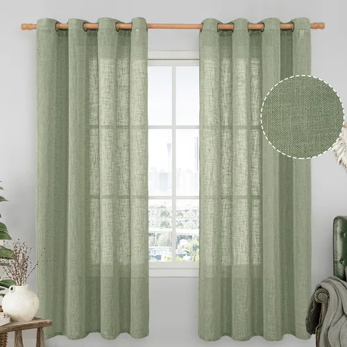 Vista 199 de LAMIT Cortinas de lino marrón caramelo para sala de estar, 84 pulgadas, de lino sintético, texturizado, filtrante de luz, paneles de privacidad