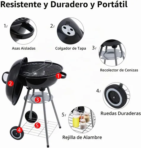 Vista 3 de Parrilla de carbón de 18 pulgadas con cubierta de parrilla impermeable para patio al aire libre, picnic, camping, barbacoa hervidor