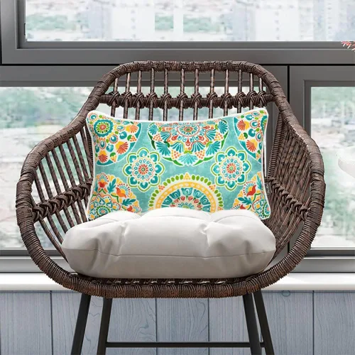 Vista 2 de FUNHOME Fundas de almohada lumbar para exteriores, 12 x 20 pulgadas, sin relleno, círculo cian