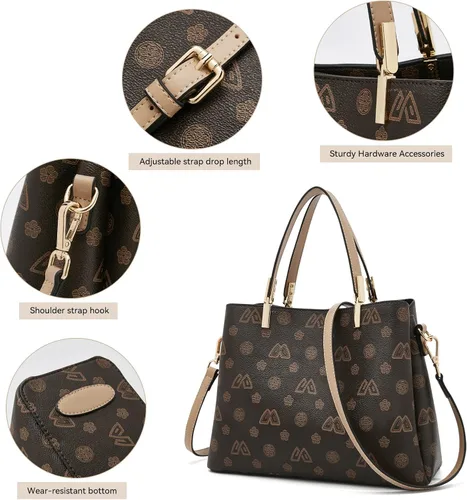 Vista 4 de FOXLOVER Bolsos de mano de piel sintética para mujer, bolso cruzado con monograma, bolso de hombro con asa superior, bolso de mano de diseñador