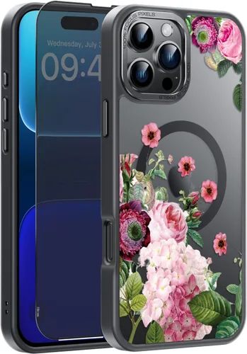 Vista 66 de Goodon para iPhone 15 Pro Max con protector de pantalla de privacidad, compatible con Magsafe, funda translúcida mate a prueba de golpes - Linda