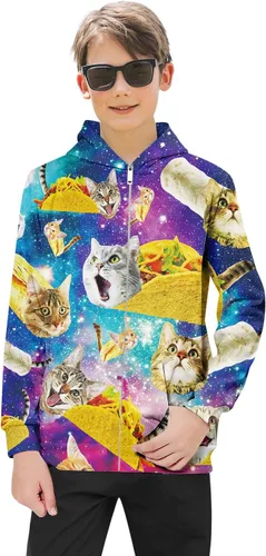 Vista 3 de TUONROAD 6-16T - Sudaderas con capucha con cremallera para niños y niñas, estampado 3D con bolsillos