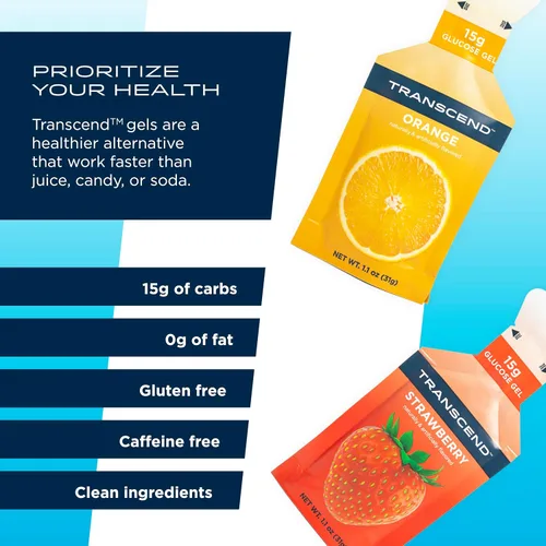 Vista 4 de Transcend Foods Geles de fresa + naranja (1.1 oz, paquete de 10) Gel de carbohidratos de acción rápida sabor a fresa y naranja – Sin cafeína, sin