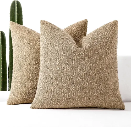 Vista 7 de Fundas de cojín decorativas de bouclé para sofá, juego de 2, 16 x 16 pulgadas, beige