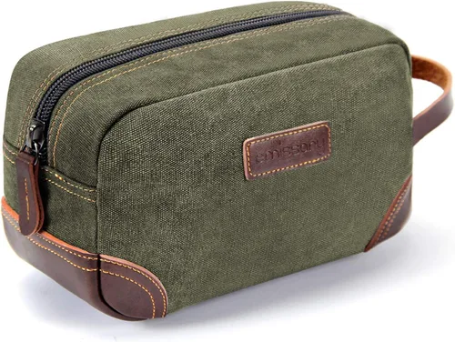 Vista 12 de emissary Neceser de viaje para hombre de cuero y lona, neceser de viaje para hombre, kit dopp de cuero y lona para hombres, bolsa de afeitar para 2