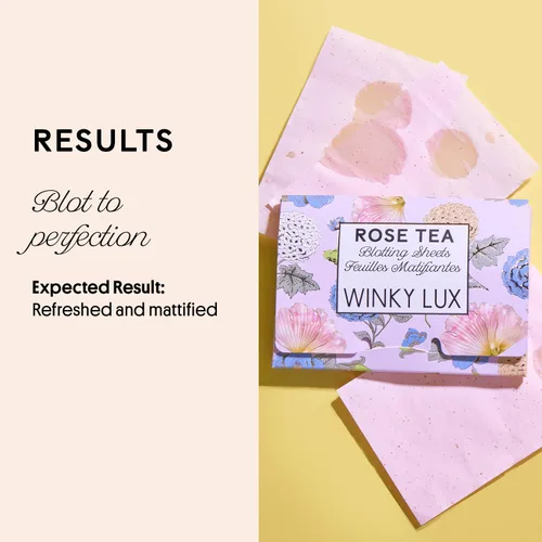 Vista 4 de Winky Lux Hojas secantes de aceite de té de rosa: papeles secantes de control de brillo en viajes compactos, absorben instantáneamente el aceite