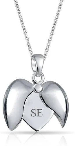 Vista 4 de Collar con dije de medallón con alas abiertas en forma de corazón para mujeres y adolescentes, de plata de ley 925, personalizable, Metal