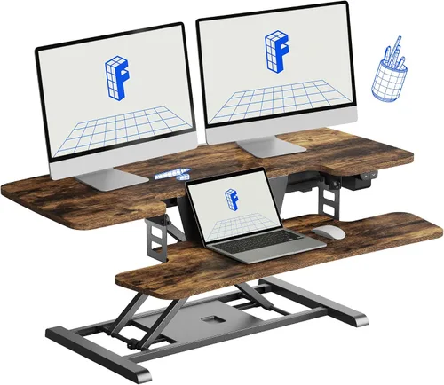 Vista 9 de FLEXISPOT Convertidor de escritorio de pie motorizado de 32 pulgadas, elevador de escritorio eléctrico para estar de pie, soporte de escritorio